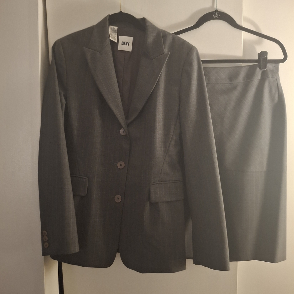 DKNY Women's Charcoal Gray Blazer and Skirt Suit